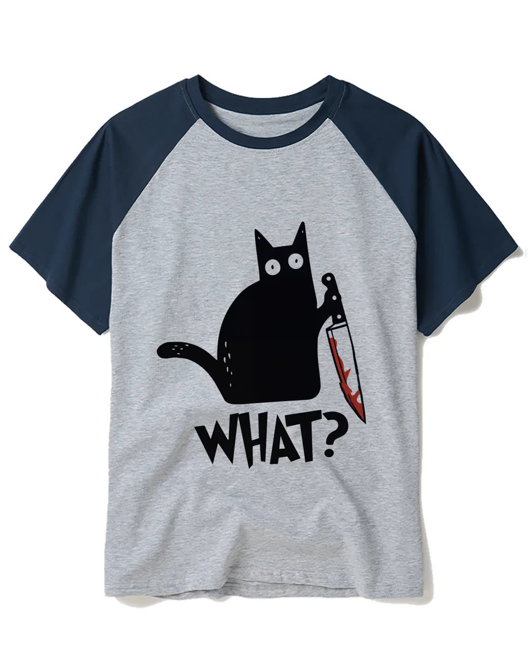 What Black Cat With Knife Scary Halloween Raglan Baseball T-Shirt