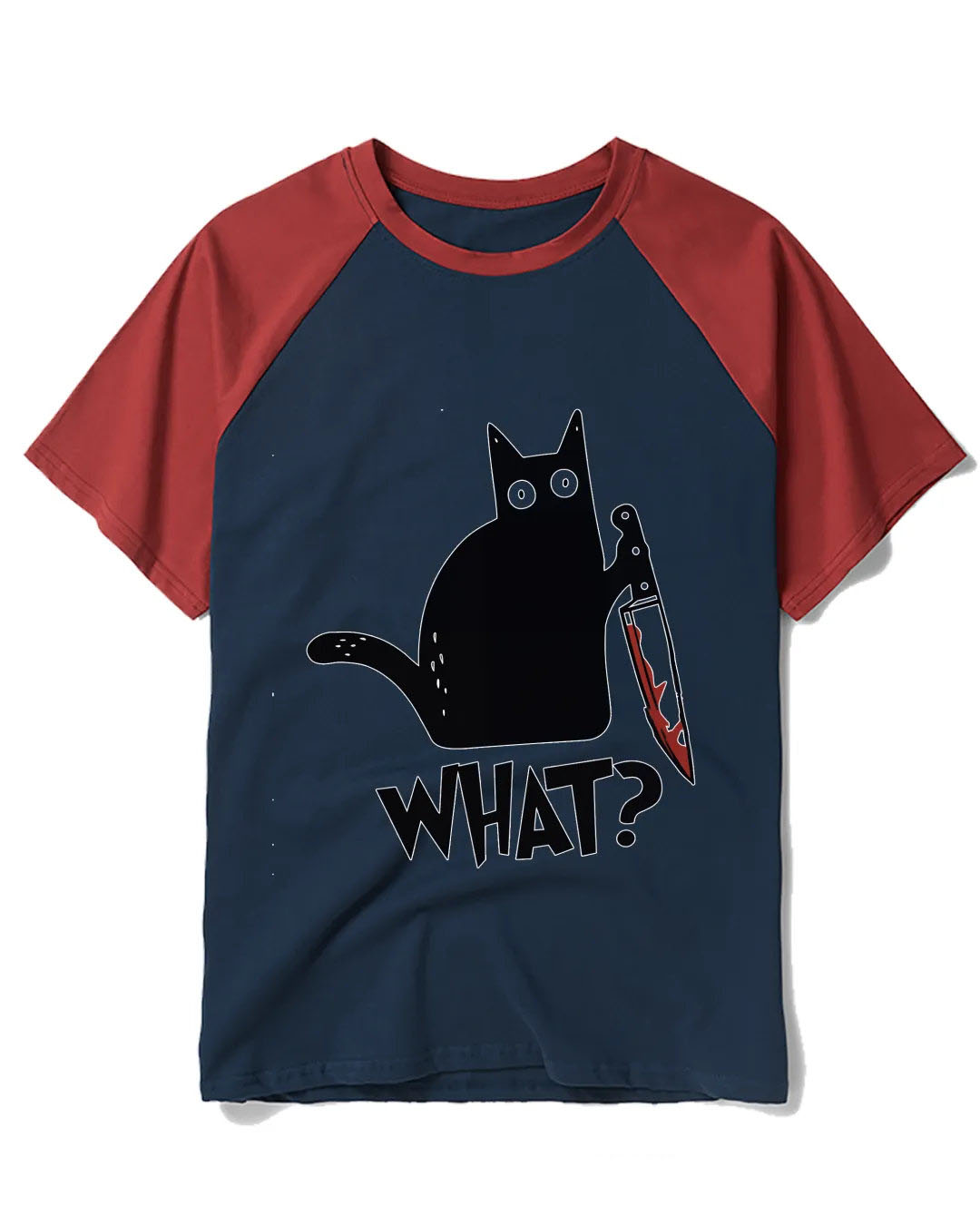 What Black Cat With Knife Scary Halloween Raglan Baseball T-Shirt