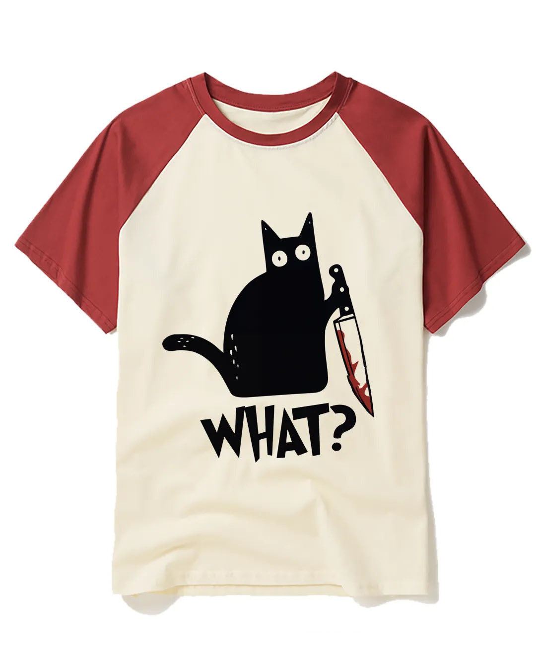 What Black Cat With Knife Scary Halloween Raglan Baseball T-Shirt