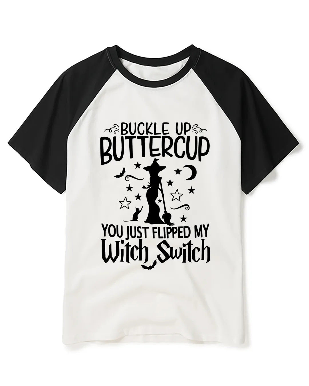 Buckle Up Buttercup Witch Raglan Baseball T-Shirt