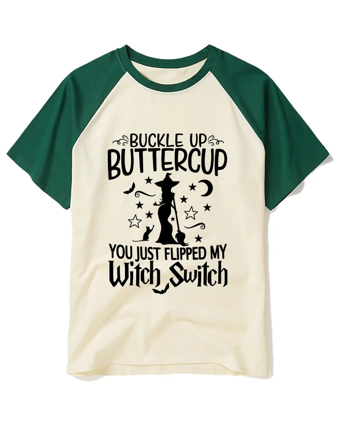 Buckle Up Buttercup Witch Raglan Baseball T-Shirt