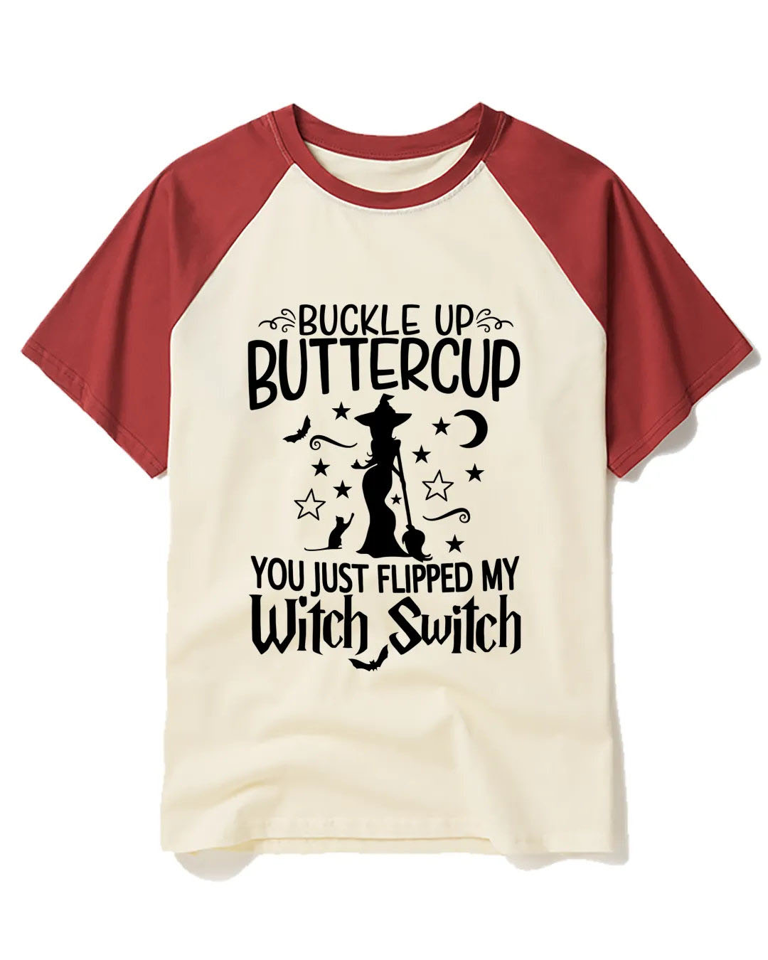 Buckle Up Buttercup Witch Raglan Baseball T-Shirt