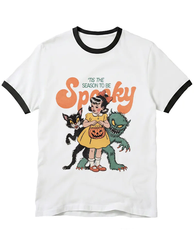 Tis The Season To Be Spooky Halloween 1950s Ringer T-shirt