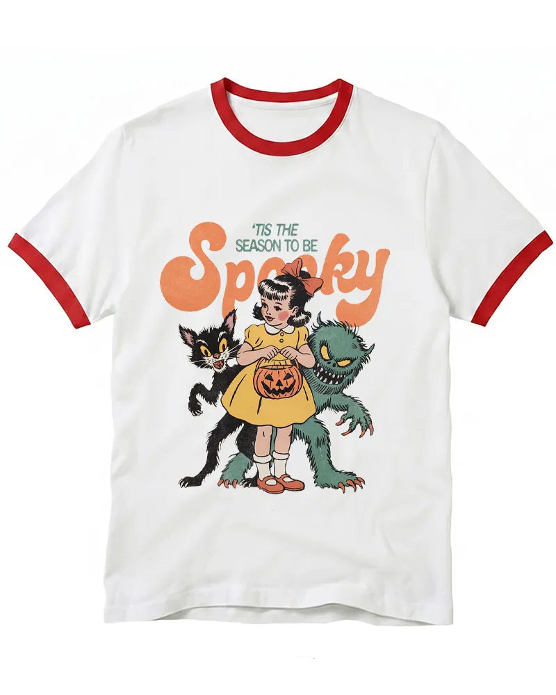 Tis The Season To Be Spooky Halloween 1950s Ringer T-shirt