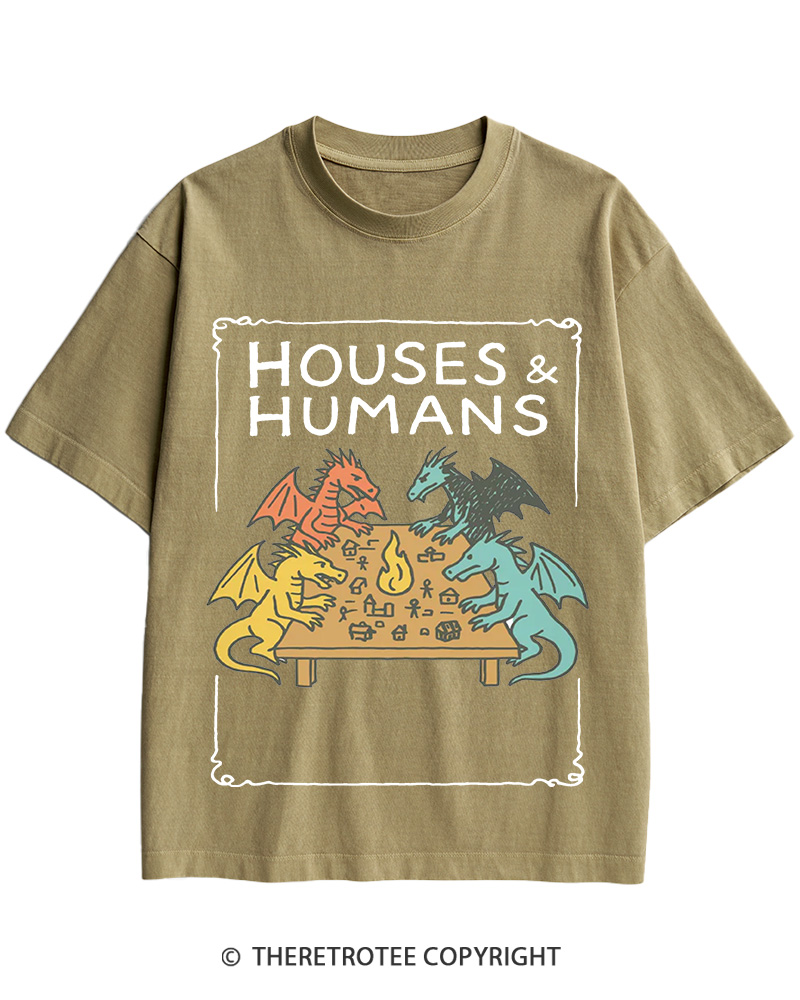 Funny DnD Houses and Humans 1980s Cotton T-Shirt image 7