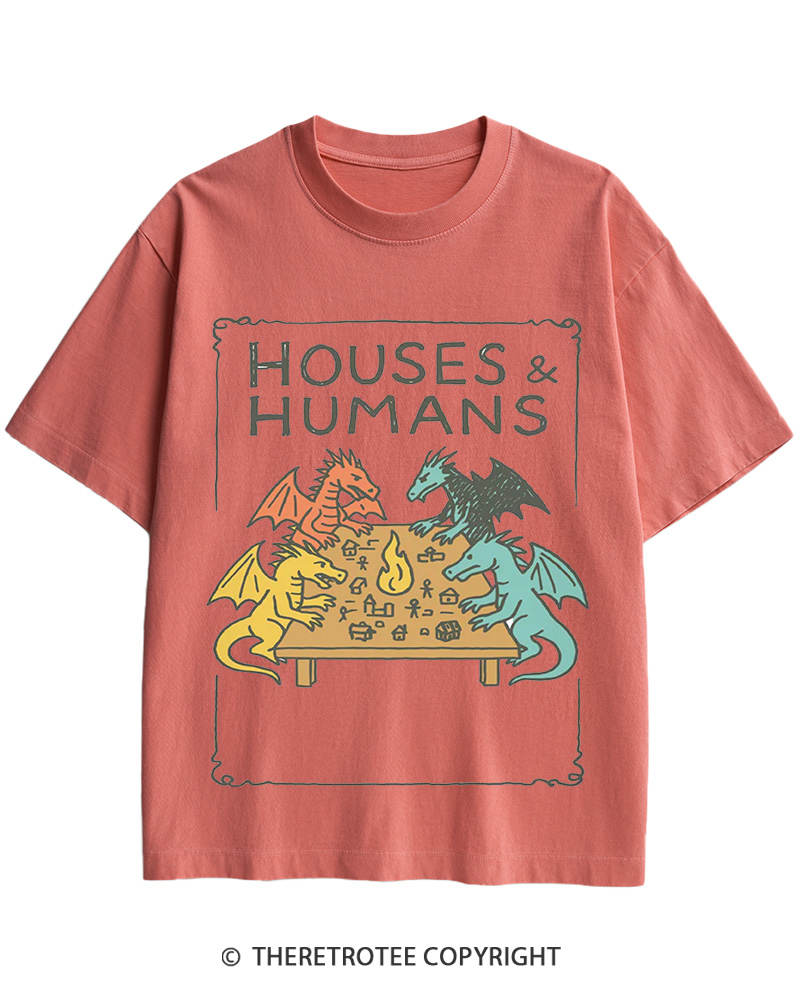 Funny DnD Houses and Humans 1980s Cotton T-Shirt image 1
