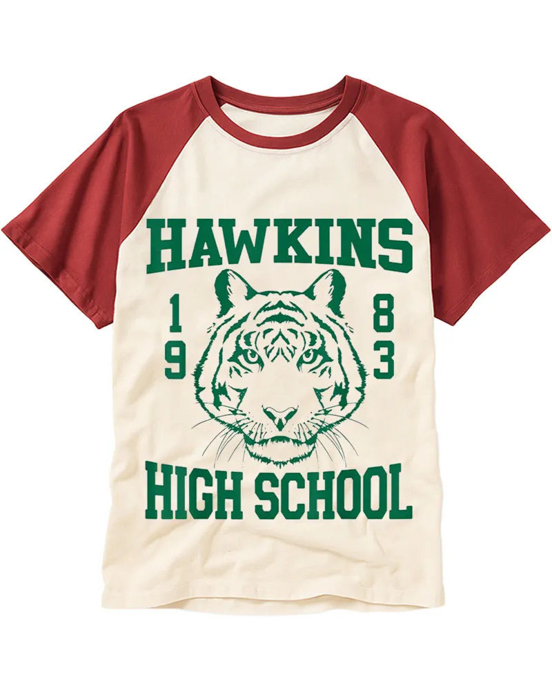Retro Varsity Style Tiger Cotton Raglan Shirt