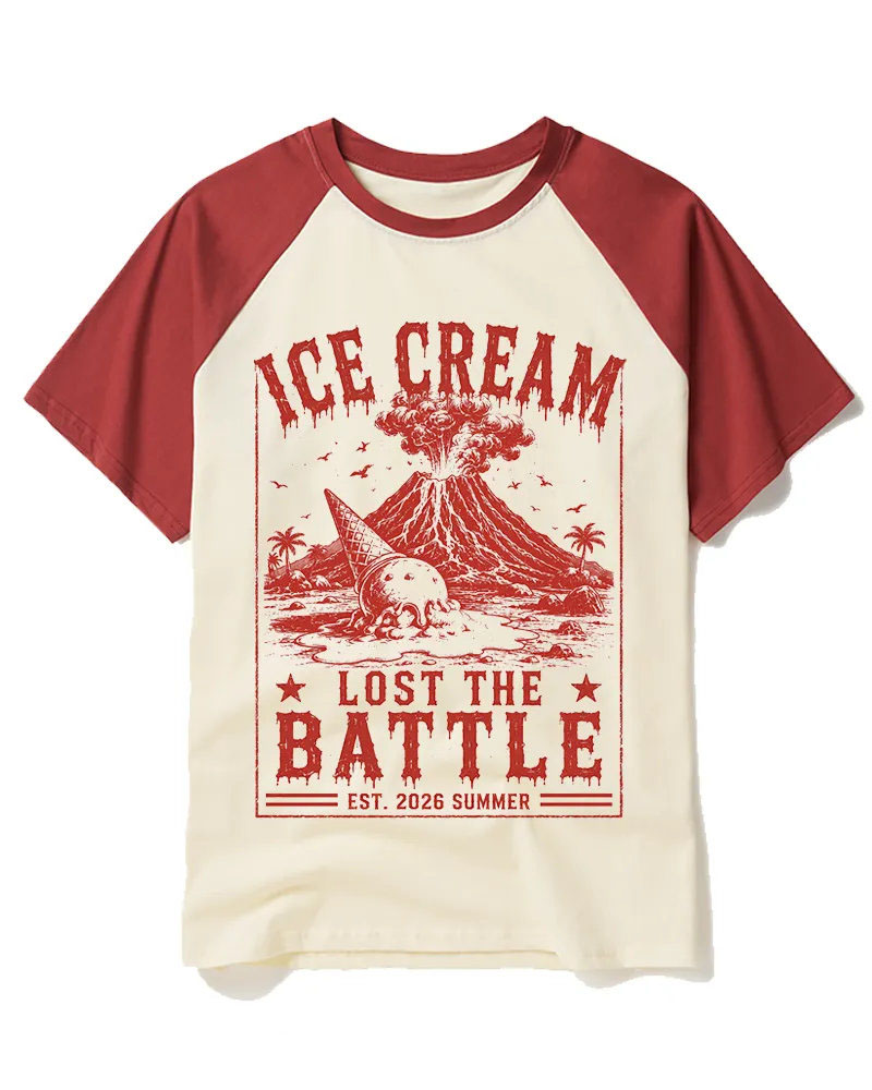 Funny Red Volcano Ice Cream Raglan Tee
