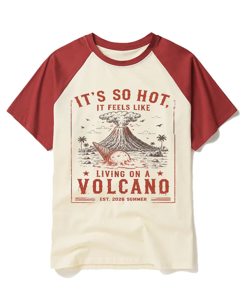 Funny Tropical Volcano Ice Cream Raglan Tee