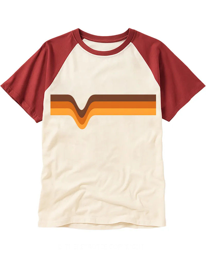 Vintage Earth Tone Retro Stripes Cotton Baseball T-Shirt