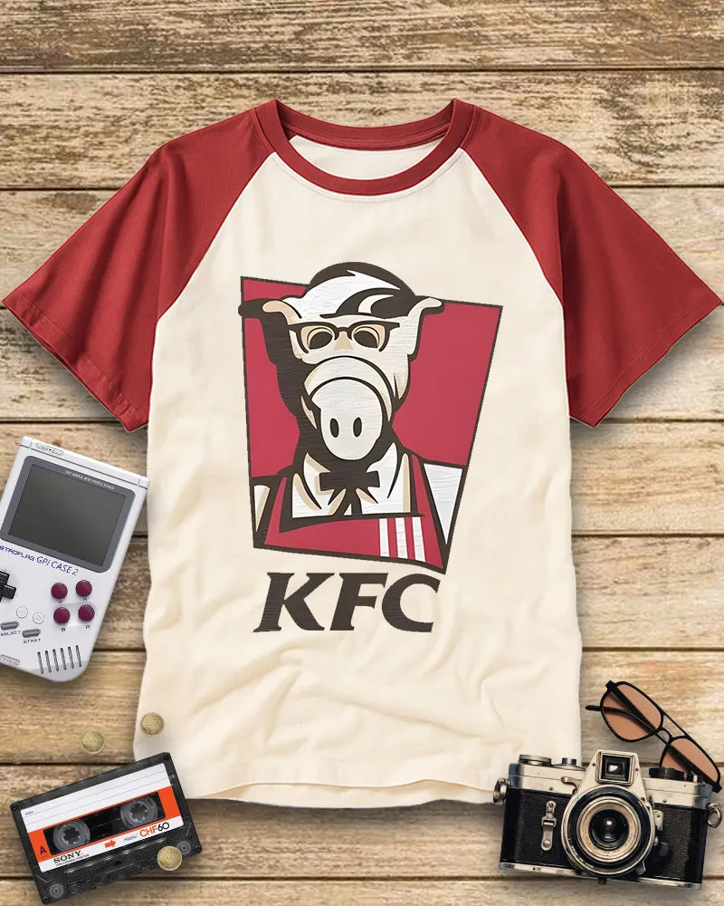 Vintage Style Alien Fast Food Logo Raglan Tee