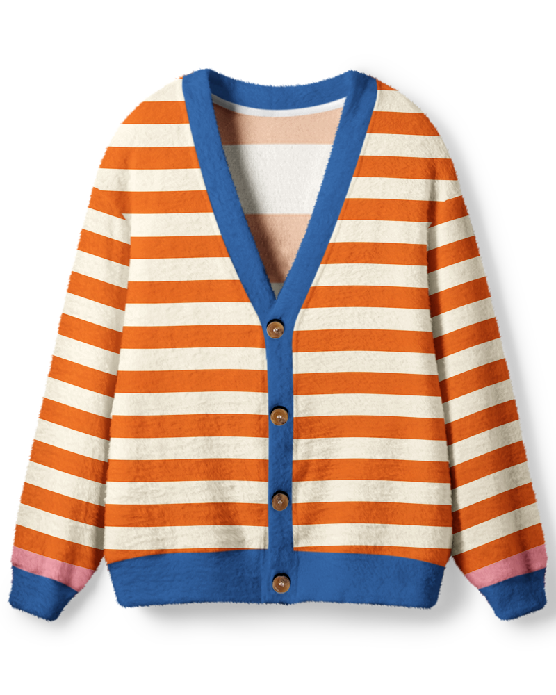 Vintage 1970s Orange Creamsicle Stripe Unisex Cardigan Sweater image 1