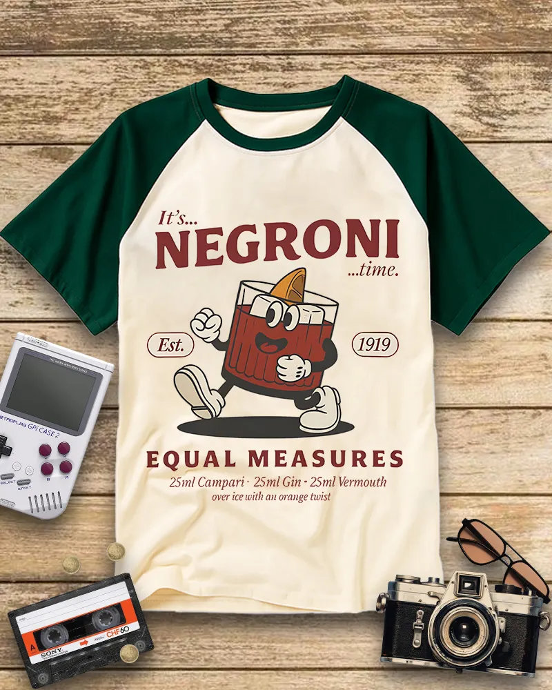 Retro Walking Cocktail Mascot Cotton Raglan T-Shirt