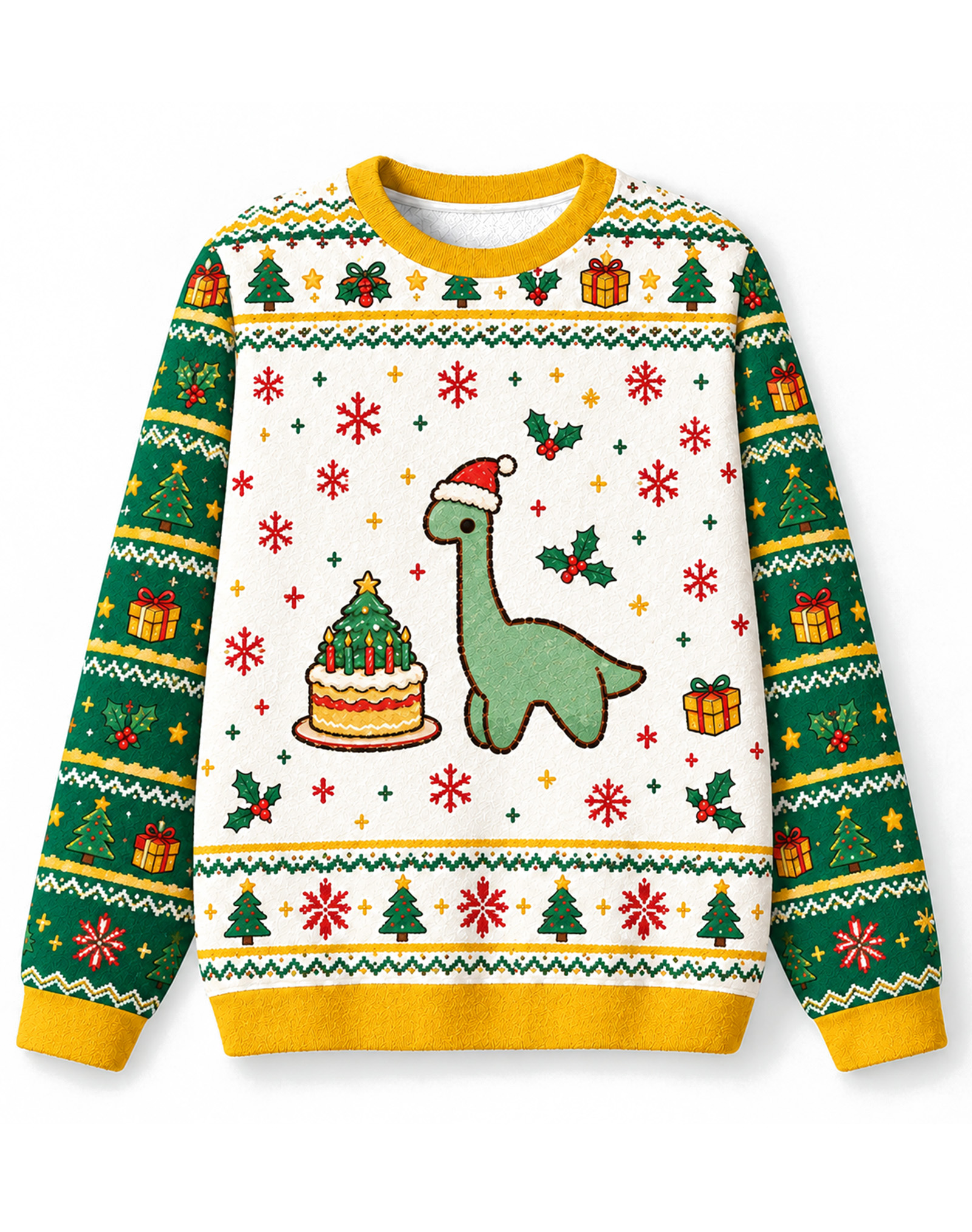 Unisex Long Neck Dinosaur Christmas  Santa Hat Holiday Sweate