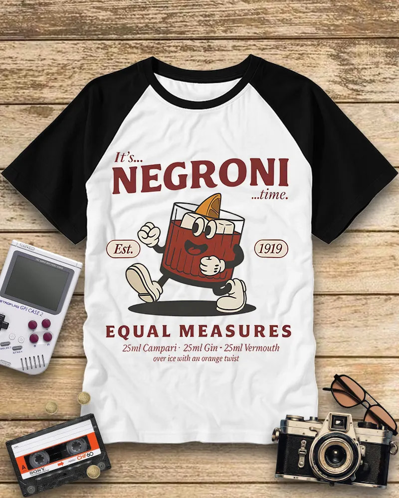 Retro Walking Cocktail Mascot Cotton Raglan T-Shirt