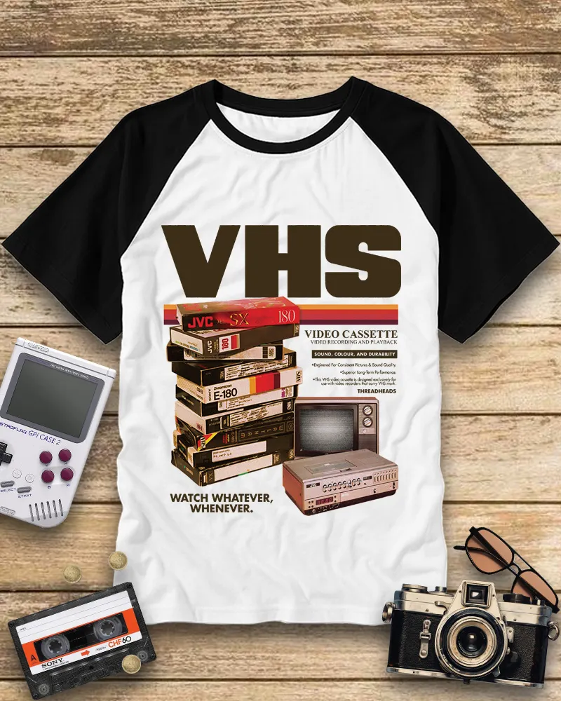 Vintage Retro Tech VHS Nostalgia Raglan Tee