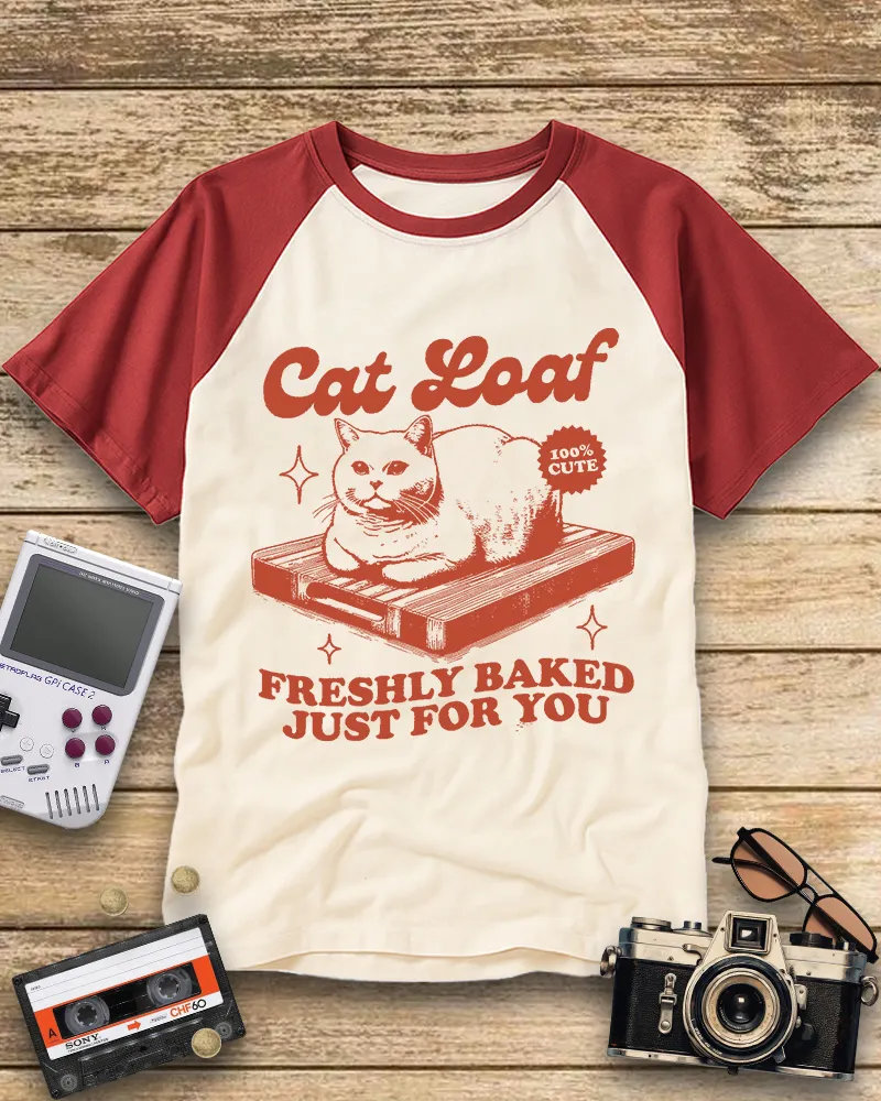 Retro Red Tone Cat Graphic Raglan Tee
