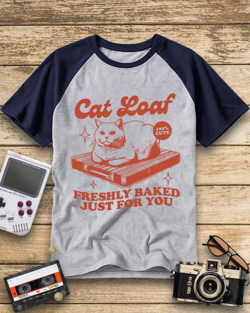 Retro Red Tone Cat Graphic Raglan Tee