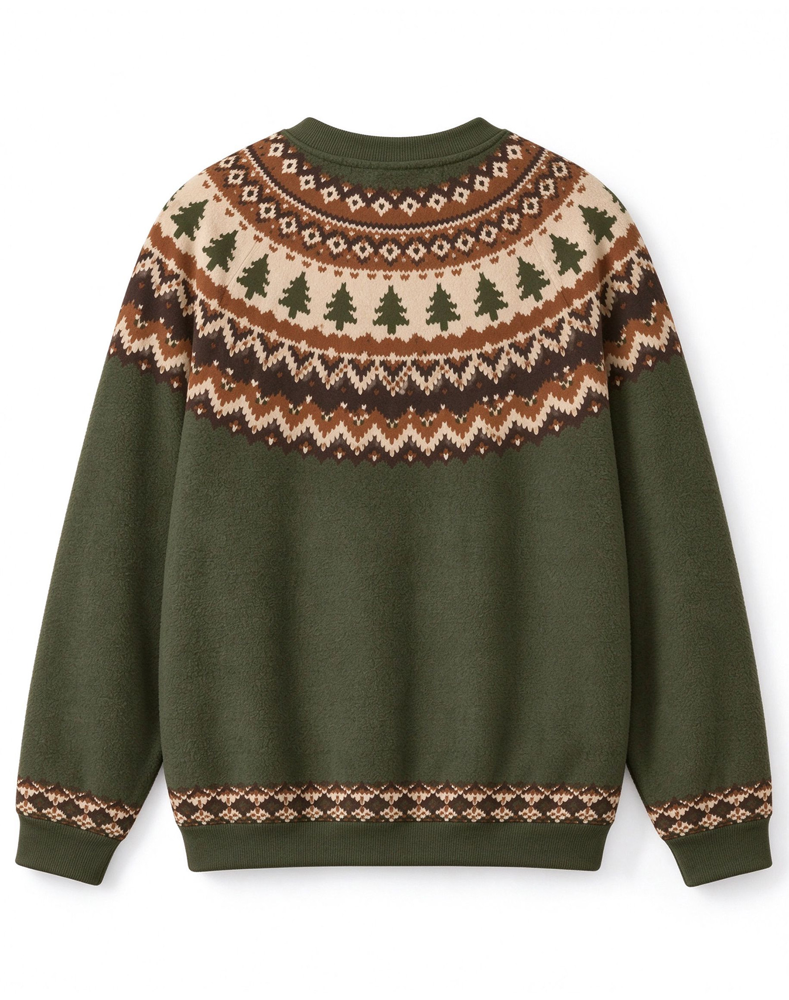 Green Fair Isle Nordic Christmas Tree Crew Neck Sweater