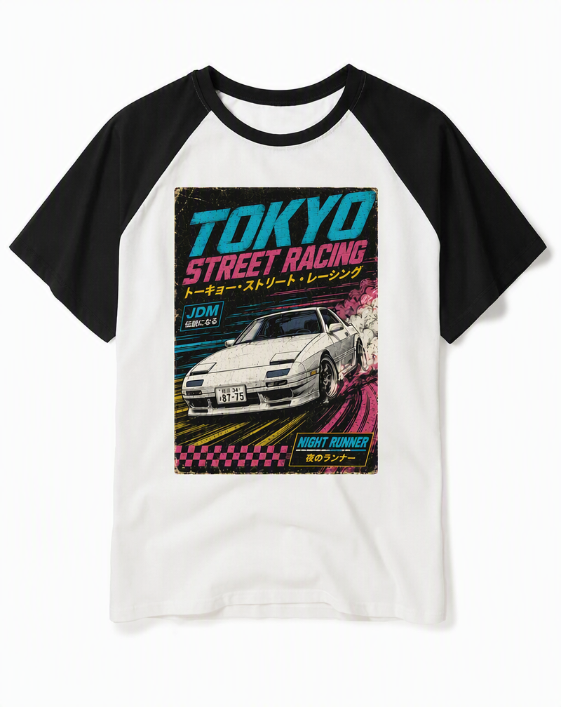 Retro "Tokyo Street Racing" 1980s JDM Drift Raglan Baseball T-Shirt
