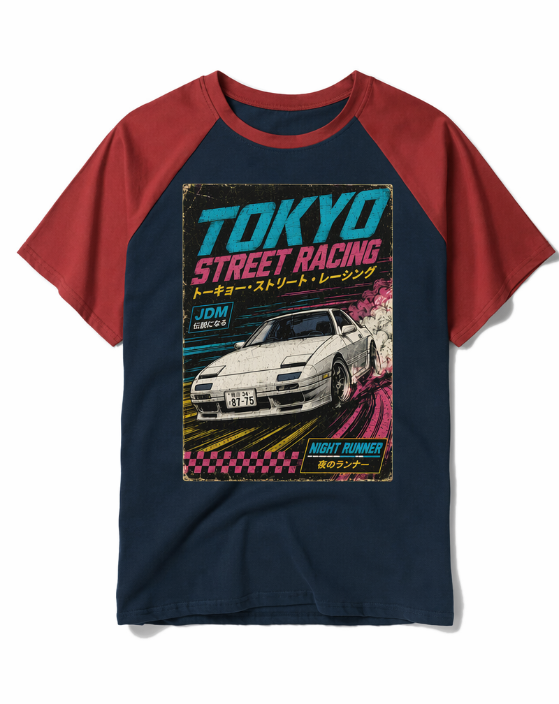 Retro "Tokyo Street Racing" 1980s JDM Drift Raglan Baseball T-Shirt