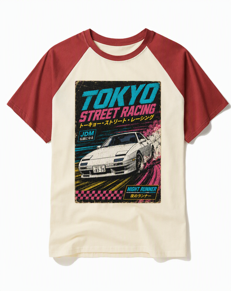 Retro "Tokyo Street Racing" 1980s JDM Drift Raglan Baseball T-Shirt