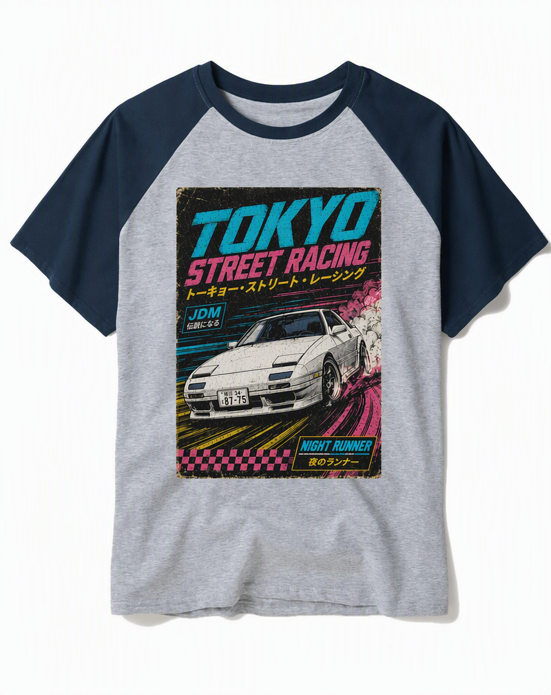 Retro "Tokyo Street Racing" 1980s JDM Drift Raglan Baseball T-Shirt