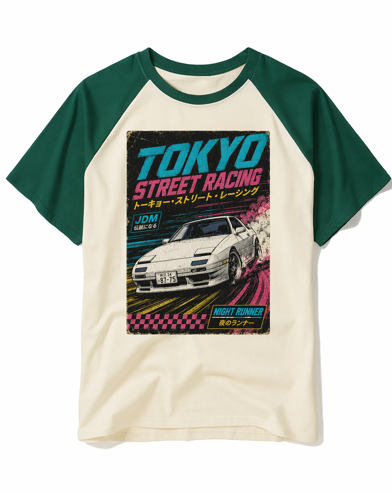 Retro "Tokyo Street Racing" 1980s JDM Drift Raglan Baseball T-Shirt