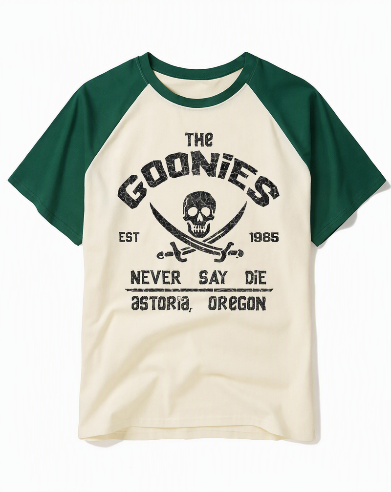 "The Goonies" 1985 Never Say Die Distressed Raglan Tee
