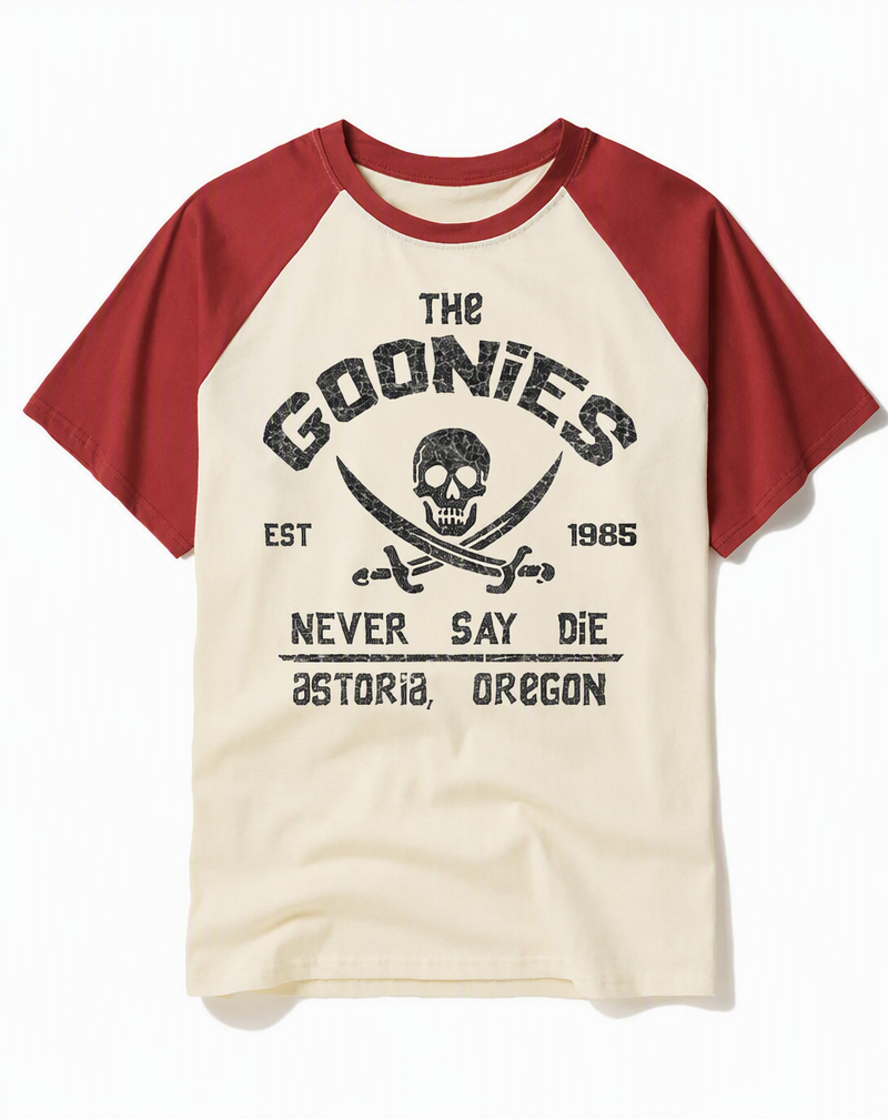 "The Goonies" 1985 Never Say Die Distressed Raglan Tee
