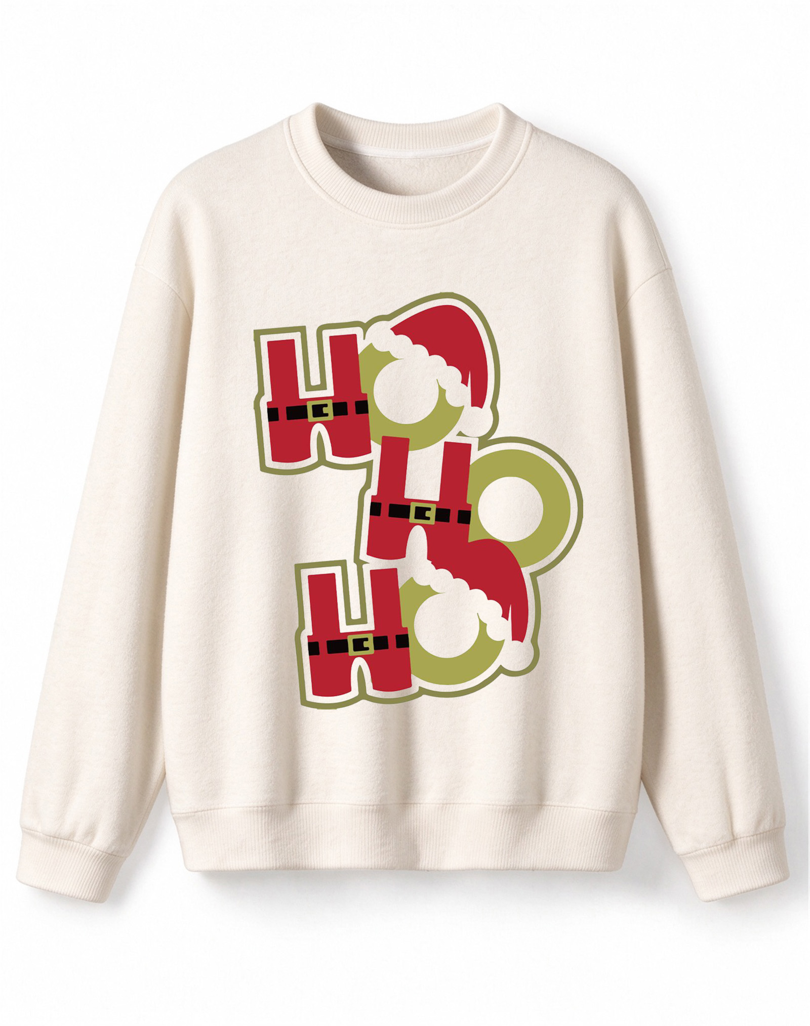 Festive Christmas Pullover, Cute Ho Ho Ho Santa Suit Letter Print Crew Neck Long Sleeve Sweater