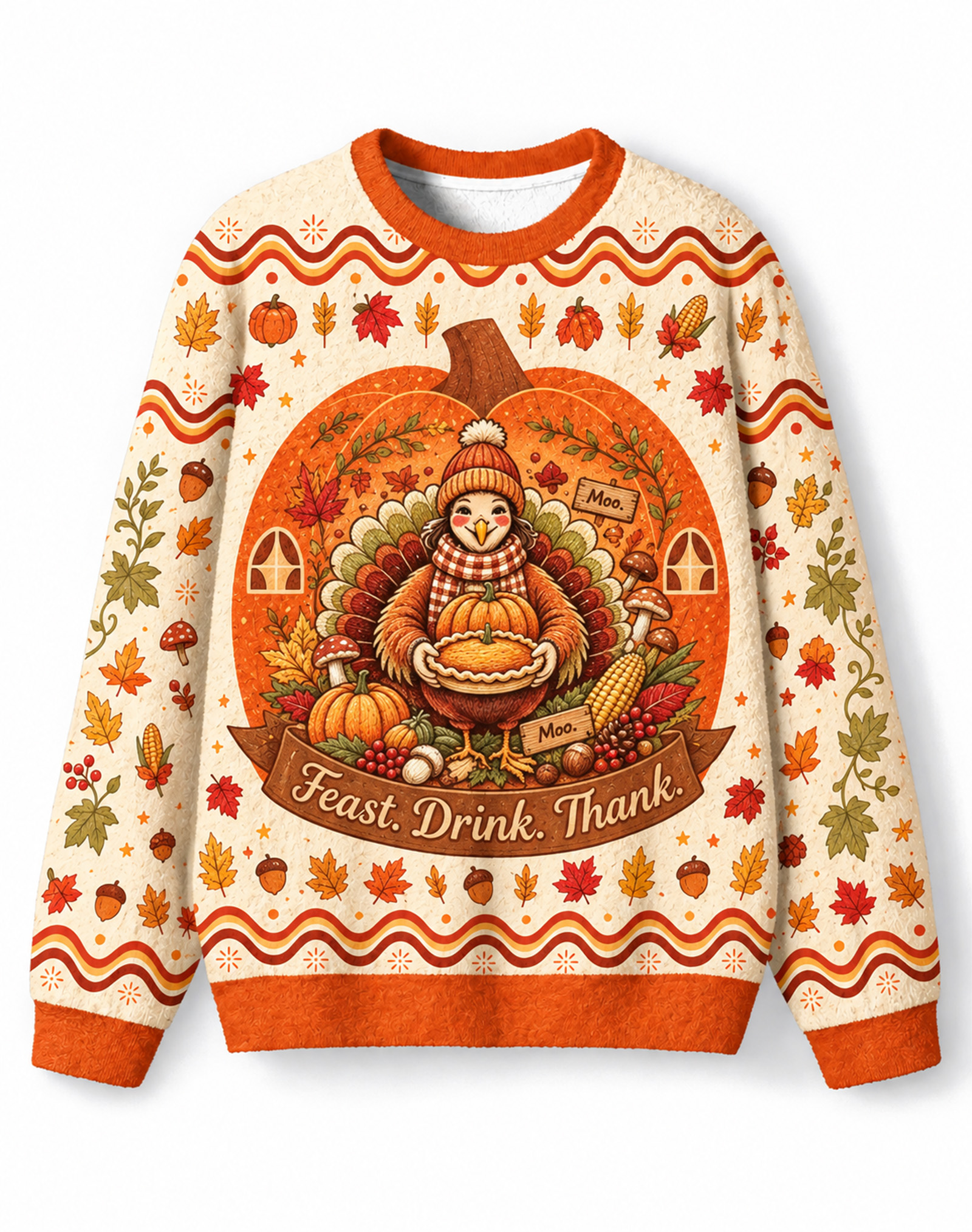 Feast Drink Thank Thanksgiving Turkey Pumpkin Pie Sweater
