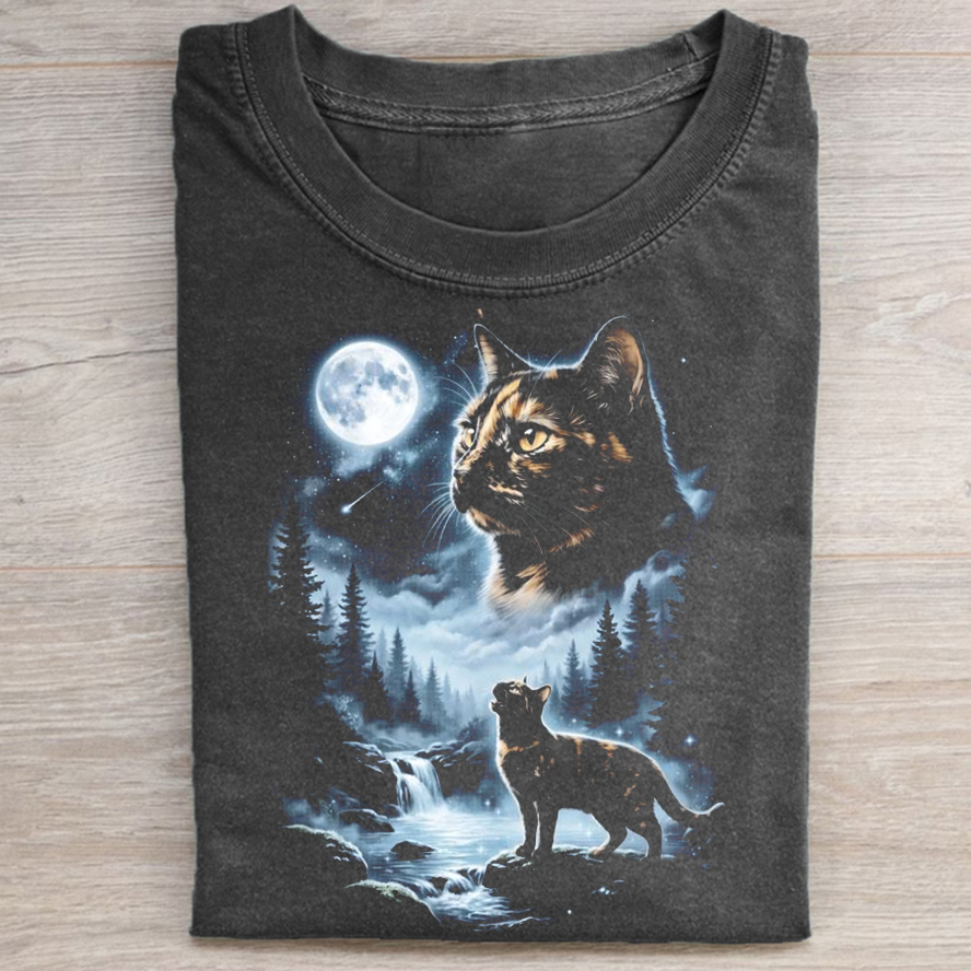 Tortoiseshell Cat Howling to the Moon T-Shirt Dark Grey