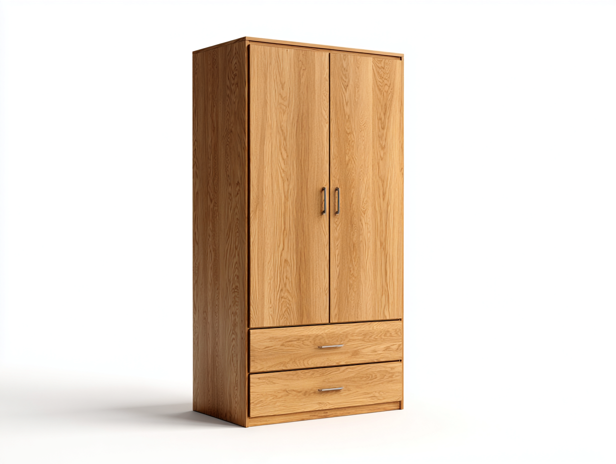 Kleiderschrank aus Holz 90 x 56 x 195 cm - Natur - für Schlafzimmer - mit 2 Türen und 2 Schubladen - modernes Design-Zaluxtadecor