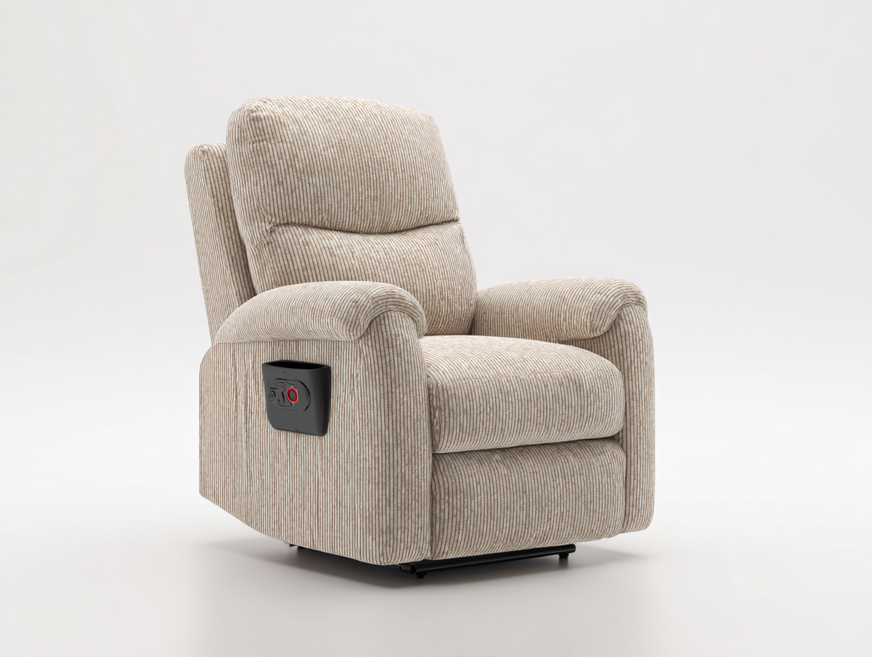 Liegesessel Cordstoff 88x92x108 cm - Beige - Relaxfunktion mit Seitenfach - modernes Design-Zaluxtadecor