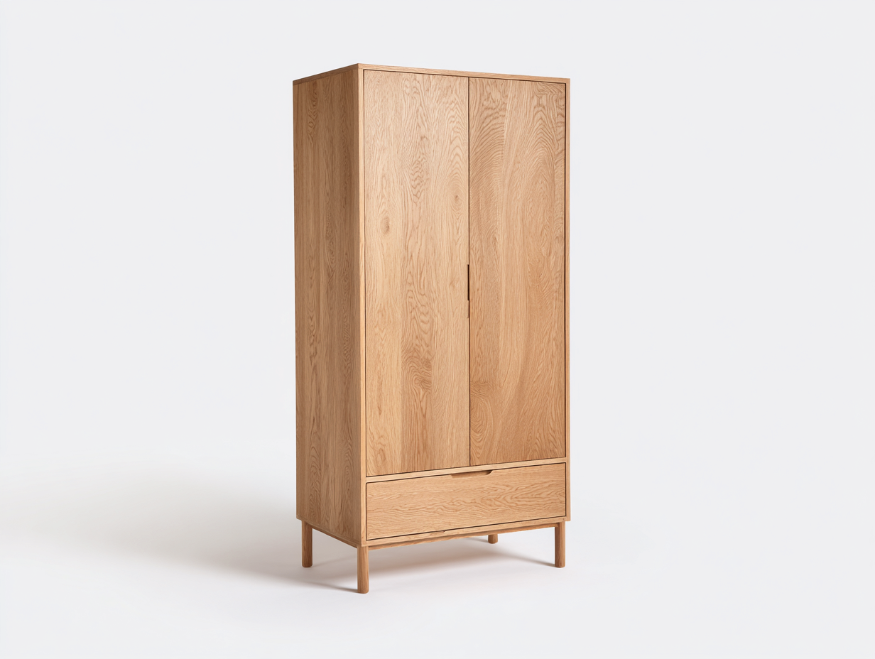 Kleiderschrank Holz 92 x 56 x 190 cm - Naturholz - für Schlafzimmer - mit 2 Türen und 1 Schublade - skandinavisches Design-Zaluxtadecor