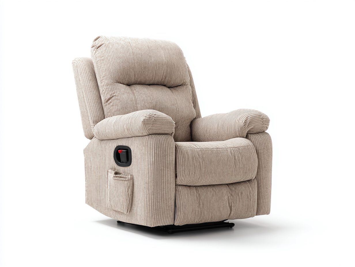 Liegesessel Cordstoff 88x94x106 cm - Beige - Relaxfunktion Seitentasche - Komfortdesign-Zaluxtadecor
