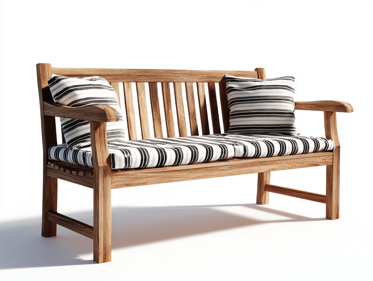 Gartenbank aus Holz 142 x 64 x 90 cm - Naturbraun-Schwarz-Weiß - für Garten-Terrasse - mit Sitzauflage und Armlehnen - klassisches Design-Zaluxtadecor