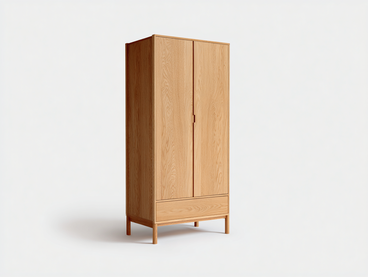 Kleiderschrank Holz 90x55x190 cm - Naturfarbe - 2 Türen 1 Schublade - Skandinavisches Design-Zaluxtadecor