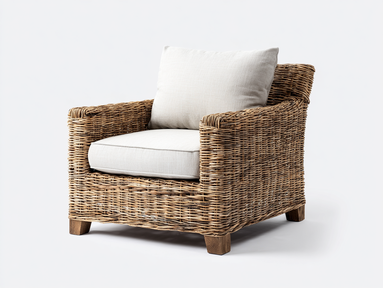 Sillones de ratán color natural-beige 88x82x78 cm para salón y terraza - diseño natural contemporáneo-Macorzidecor