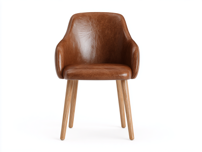 Sillas de comedor de cuero sintético marrón con patas de madera natural 58x56x82 cm para comedor - diseño moderno-Macorzidecor