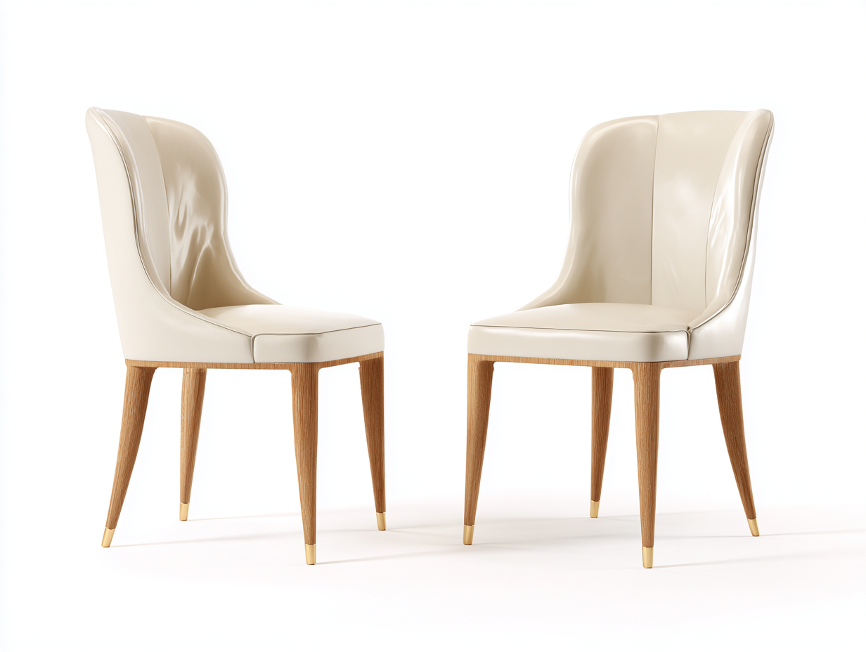 Sillas de comedor tapizadas de piel sintética con patas de madera 54x62x94 cm - beige-roble claro-dorado - para comedor - estilo moderno-Macorzidecor