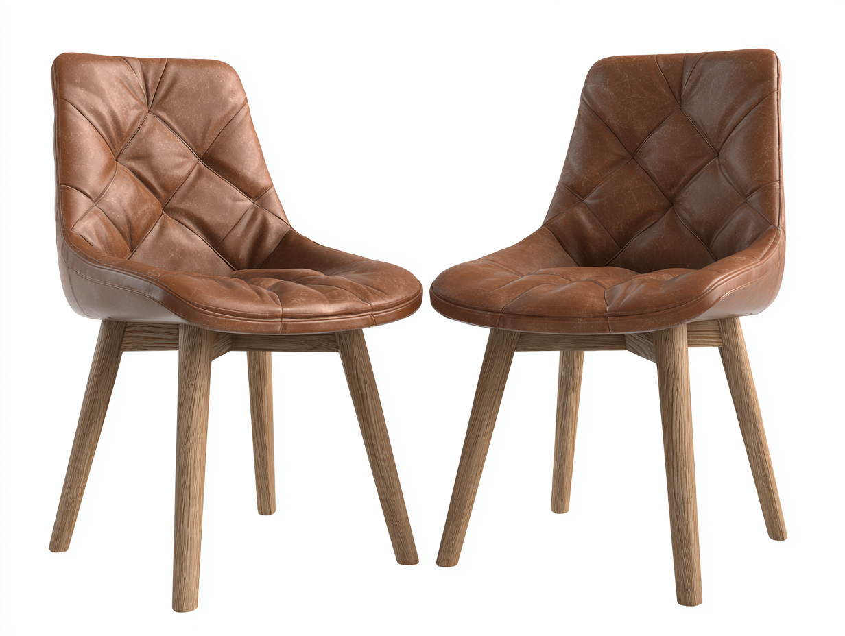 Sillas de comedor de piel sintética 52x60x84 cm - patas de madera - marrón - diseño contemporáneo-Macorzidecor