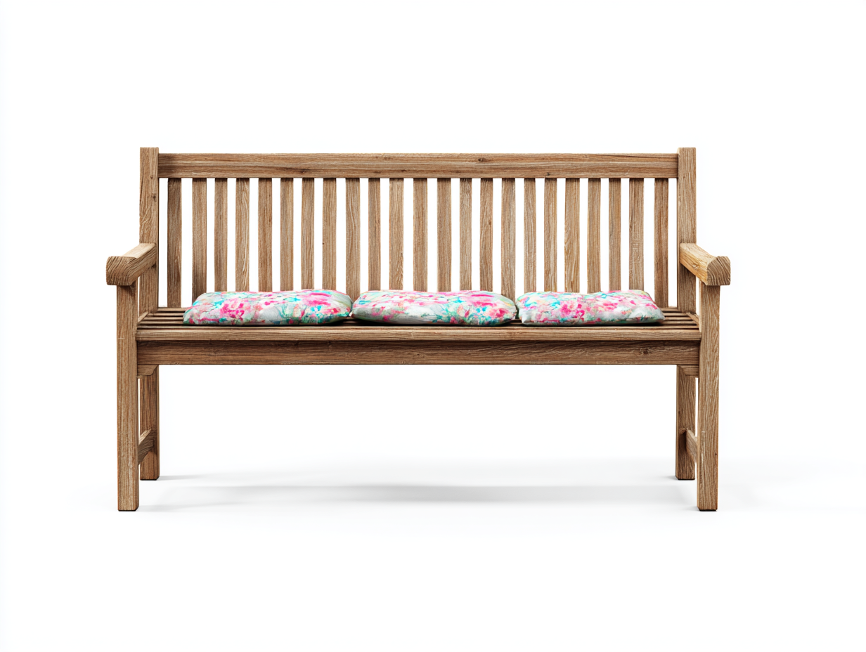 Bancos de jardín - madera maciza con cojines florales 150x62x90 cm - marrón-beige-rosa-verde - diseño clásico para exterior-Macorzidecor