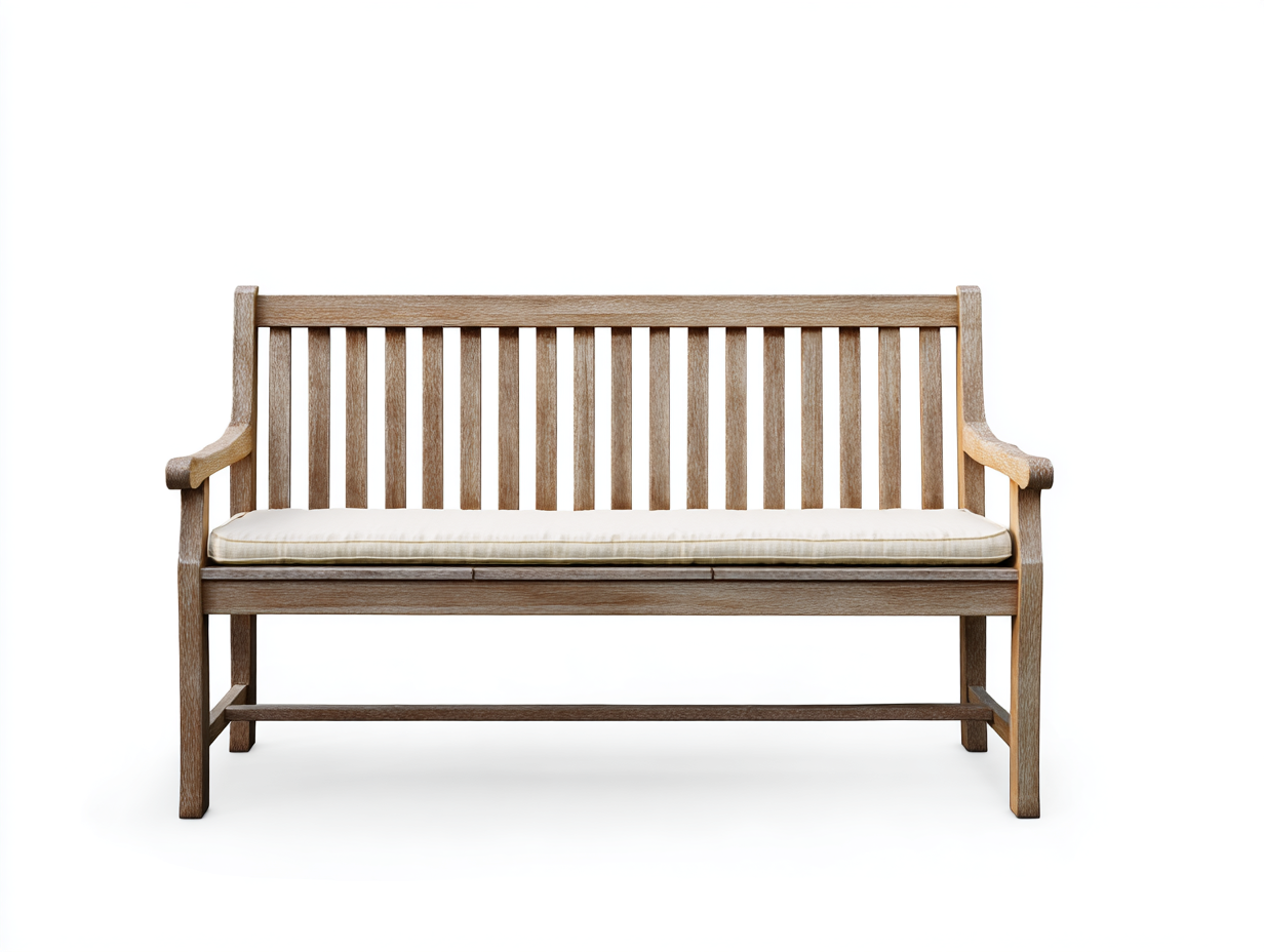 Bancos de jardín de madera con cojín de asiento 152x62x92 cm - marrón claro-beige - para jardín - diseño clásico-Macorzidecor