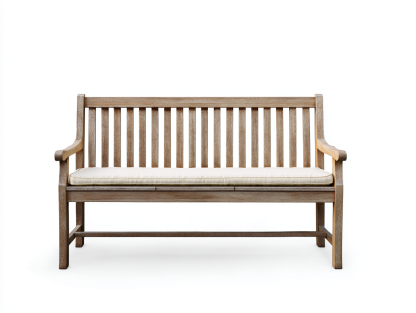 Bancos de jardín de madera con cojín de asiento 152x62x92 cm - marrón claro-beige - para jardín - diseño clásico-Macorzidecor