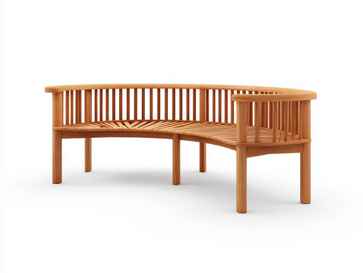 Bancos de jardín de madera color natural 180x60x82 cm para exterior - diseño curvo clásico-Macorzidecor