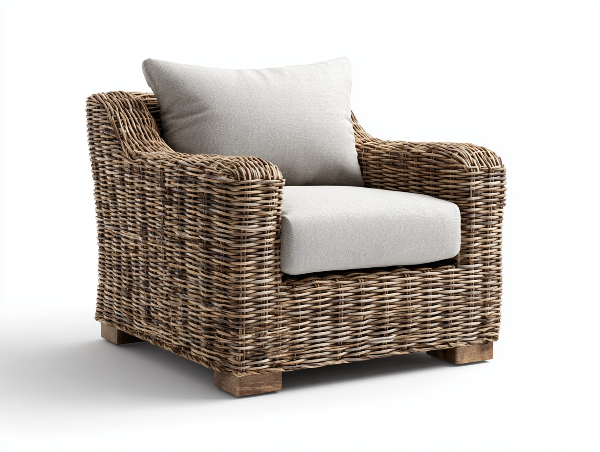 Sillones de ratán color natural-beige 88x82x78 cm para salón y terraza - diseño natural contemporáneo-Macorzidecor
