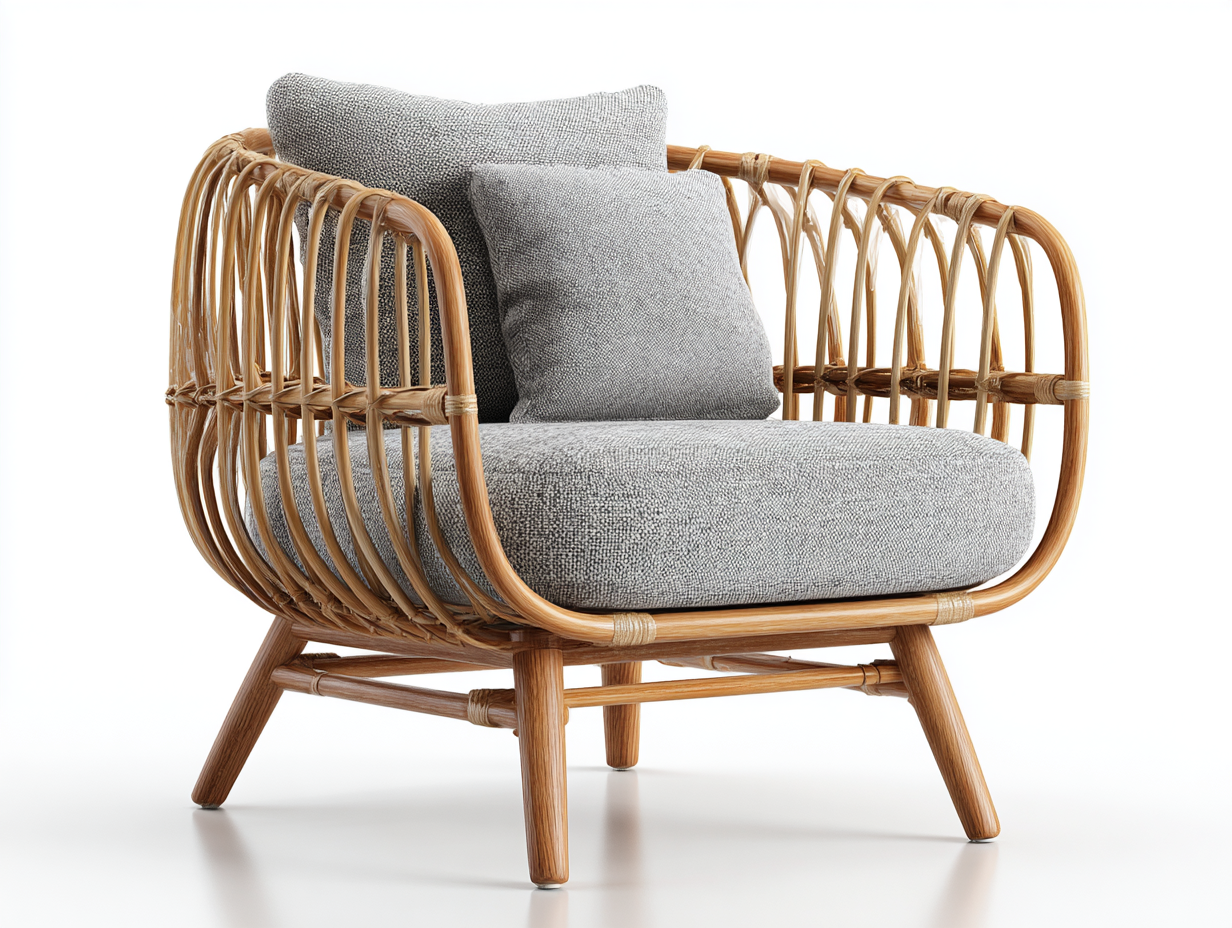 Sillones de ratán color natural-gris 82x76x78 cm para salón y terraza - diseño natural moderno-Macorzidecor