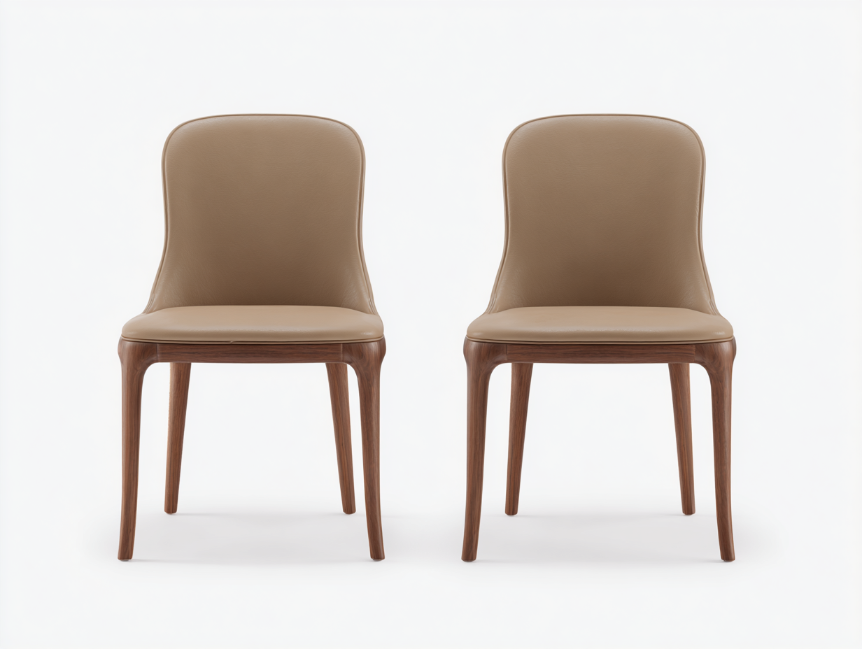Sillas de comedor de cuero sintético beige con patas de madera marrón 52x56x84 cm para comedor - diseño moderno-Macorzidecor